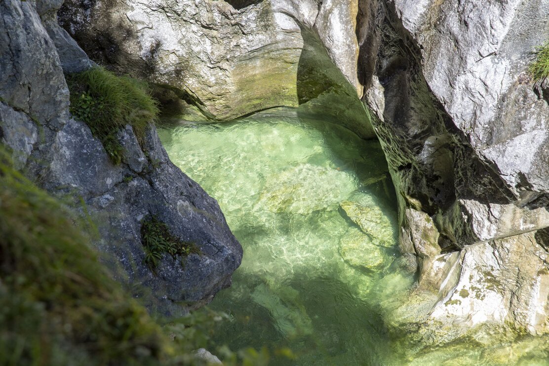 Klares türkisfarbenes Wasser in der Kaiserklamm in Brandenberg | © Alpbachtal Tourismus | Matthias Sedlak 
