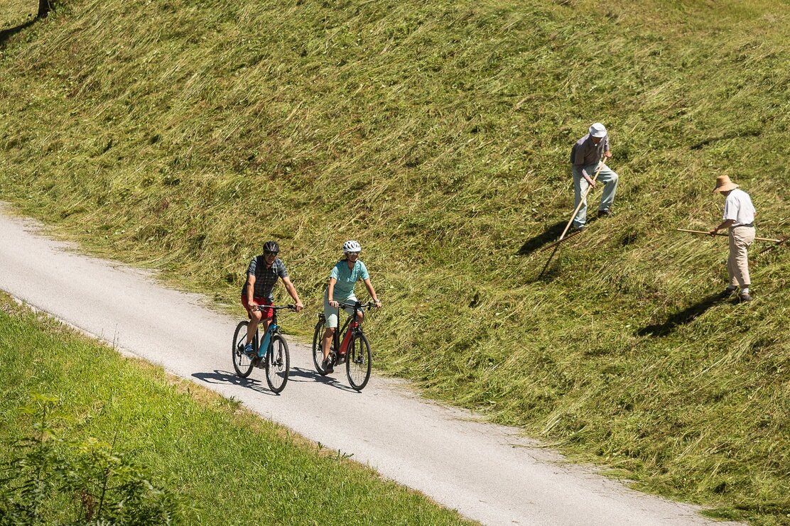 E-Biker im Alpbachtal - Heuernte