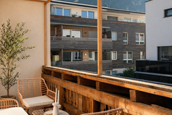 Cozy modern balcony with mountain view