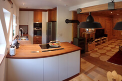 Kitchen view and living room